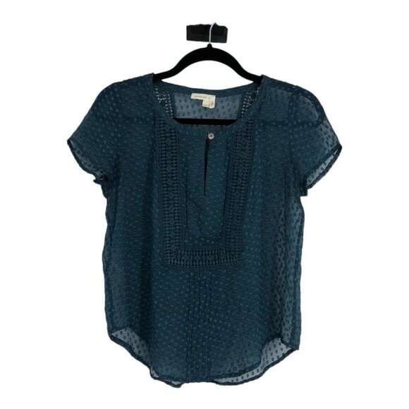 Anthropologie teal Grassland short sleeve sheer  blouse Silk blend size XS - Picture 2 of 16